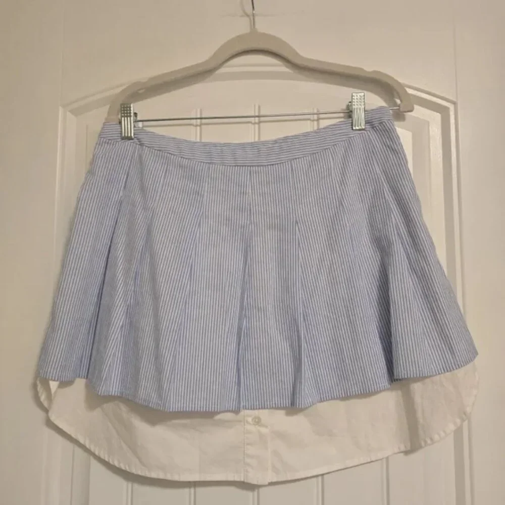 Anthropologie Sunday in Brooklyn Sport Rework White+Blue Layered Pleated Skirt - Picture 6 of 7